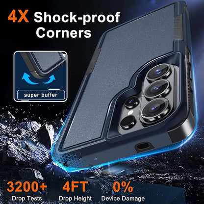 for Samsung Galaxy S26 Ultra Case with Screen Protector+Camera Lens Cover,Military Grade Heavy Duty Shockproof Phone Cover with Wrist Lanyard Strap for Samsung S26Ultra,Navy Blue