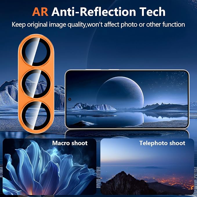 for Samsung Galaxy S26 Plus Camera Lens Protector, Electroplated Matte Back with 9H Tempered Glass Lens Protector, [Strong Adsorption] [Case-Friendly] Metal Ring HD Clear Lens Cover, Orange