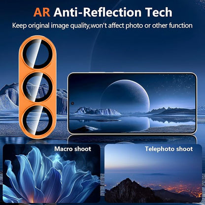 for Samsung Galaxy S26 Camera Lens Protector, Electroplated Matte Back with 9H Tempered Glass Lens Protector, [Strong Adsorption] [Case-Friendly] Metal Ring HD Clear Lens Cover, Orange