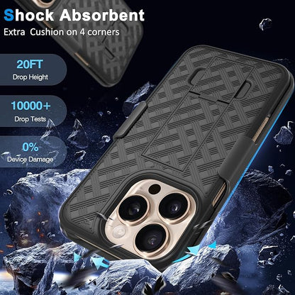 Fingic for iPhone 16 Pro Case with Belt Clip Holster Case Slim Combo Shell with Kickstand Swivel Holster Rugged Shockproof Antiscratch Full Body Protective Case for iPhone 16 Pro,6.3 inch,2024,Black