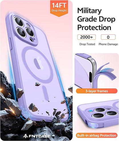 FNTCASE for iPhone 13 Pro Max Case: [Compatible with Magsafe] Translucent Matte Magnetic Phone Cover - Military Grade Drop Protection Shockproof Protective Cases - Light Purple