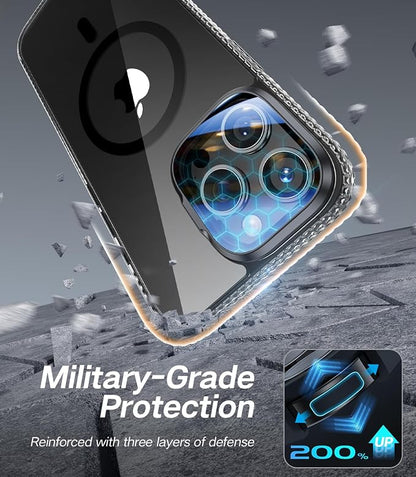 [Upgraded] for iPhone 16 Pro Max Case with Camera Cover Stand [Fit for MagSafe][9H Camera Lens Protector] Mil-Grade Protection Transparent Magnetic iPhone 16 Pro Max Phone Case, Clear Black