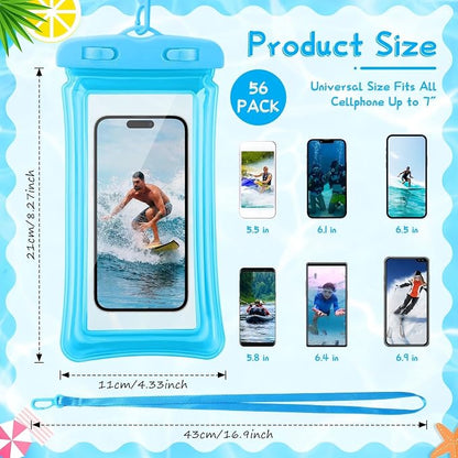Chiisong 56 Pack Waterproof Phone Pouch Clear Cellphone Case Bulk Universal Phone Dry Bag Waterproof Underwater Case Holder for Water Games Cruise Ship Essentials, up to 6.9 Inch(Colorful)