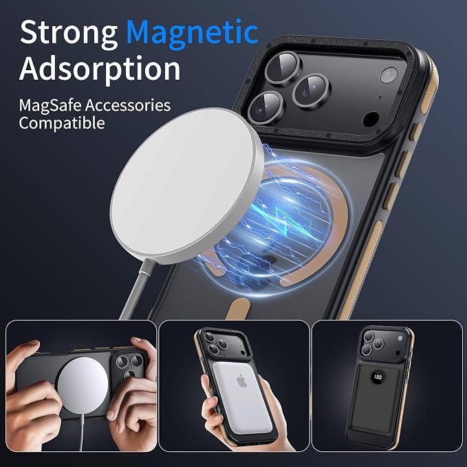 for iPhone 17 Pro Max case with Camera Lens Protector [10Ft Military-Grade Protection] Compatible with fit MagSafe Shockproof Phone case for iPhone 17 Pro max 6.9 inch, Desert Brown Bumper