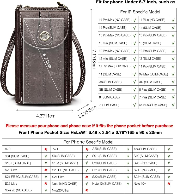 S-ZONE Women RFID Blocking Crossbody Cell Phone Purse Small Faux Leather Wallet Purse