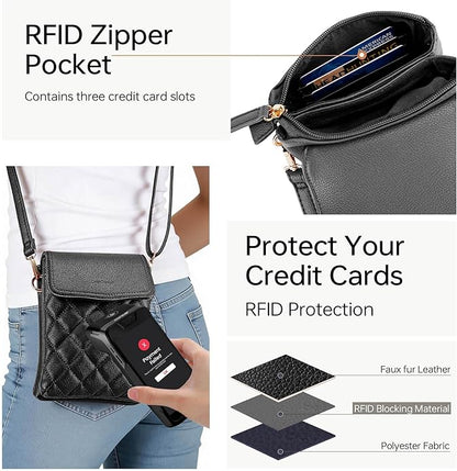 RFID Small Crossbody Purses for Women Quilted Cell Phone Purse with RFID Blocking Credit Card Slots