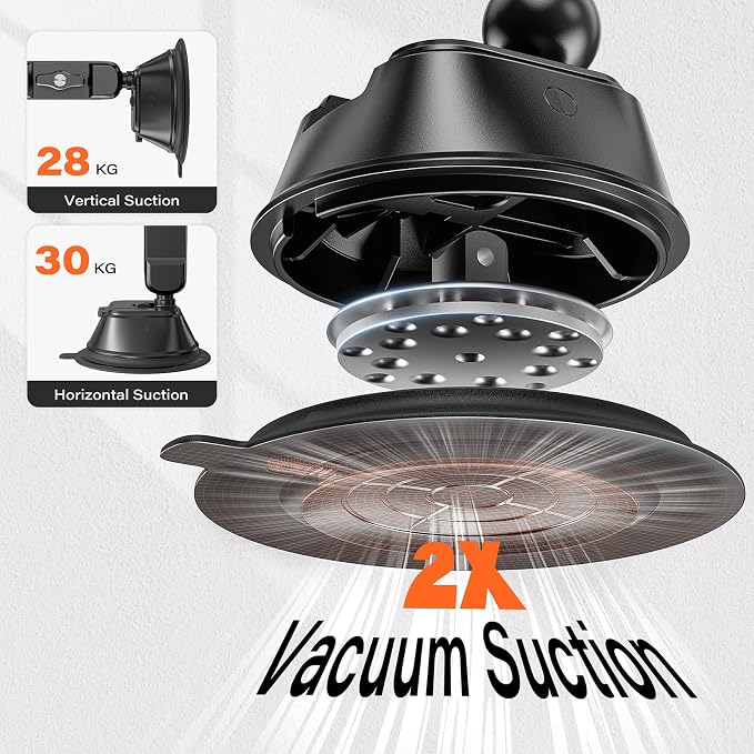 APPS2Car Heavy-Duty Vacuum Suction Phone Mount [Industrial 20x N55 Magnet, Alloy Arm, Ultra-Stable Suction Cup] for iPhone MagSafe/Samsung/Android, Magnetic Phone Holder for Car Windshield Dashboard
