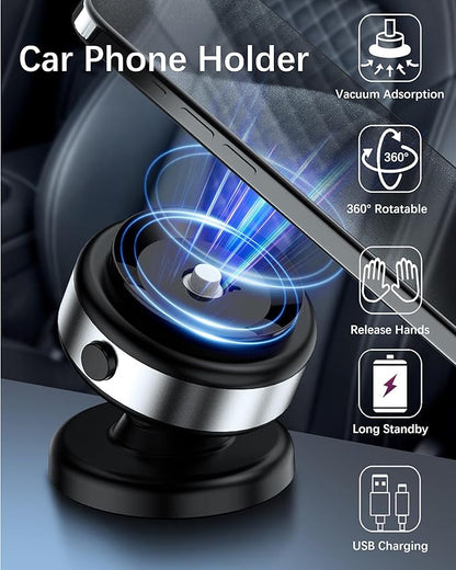 Electric Vacuum Suction Cup Magnetic Phone Mount, 360 Rotatable Magnetic Cell Phone Holder, Adjustable Hands-Free Portable for Magsafe iPhone Car Gym Mirror Smooth Surface(Silver)