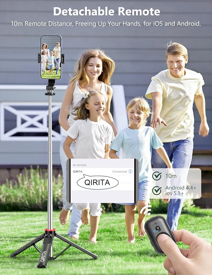 52" Selfie Stick Tripod with Remote, 3 in 1 Portable Selfie Stick & Phone Tripod Stand with Phone Holder, Cell Phone Tripod for Group Selfies/Live Streaming/Video Recording, for iPhone/Android
