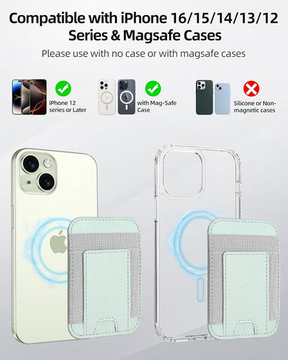 Upgraded for Magsafe Wallet, Strongest Magnetic Wallet, for iPhone Magsafe Walle t with 2 Card Slots, Magnetic Card Holder for iPhone 17/16/15/14/13/12 Series, Vegan Leather, Fit 7 Cards, Light Green