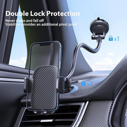 Qifutan Phone Holder - 14-Inch Long Arm Windshield Car Cell Phone Holder Anti-Shake Stabilizer Automobile Mount for iPhone Android Smartphones