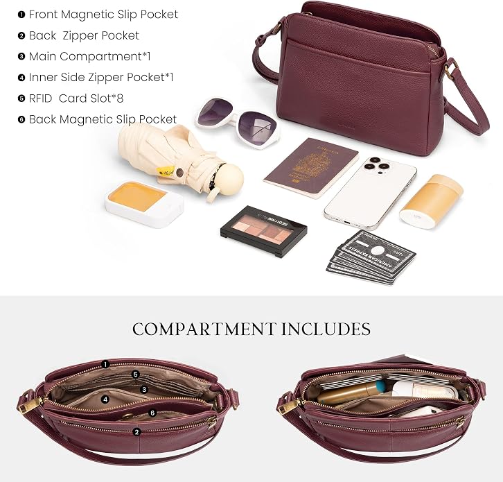befen Anti-theft Crossbody Bag for Women Genuine Leather, Small Cross Body Shoulder Handbags with RFID Card Slots
