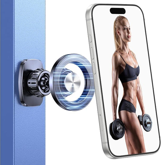 Romuto Magnetic Phone Holder for Gym Mag Safe Phone Holder【Dual Grip】 Gym Phone Holder Magnet Phone Camera Mount for Gym Accessories for Women Attach to Metal Surface with iPhone 17 Pro Max 16 15 14