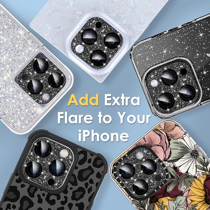 YWXTW for iPhone 15 Pro/iPhone 15 Pro Max Camera Lens Protector, [5TH Gen New Glitter Design] Full Bling Sparkly Diamond Tempered Glass Screen Protector Metal Camera Cover Accessories (Black)