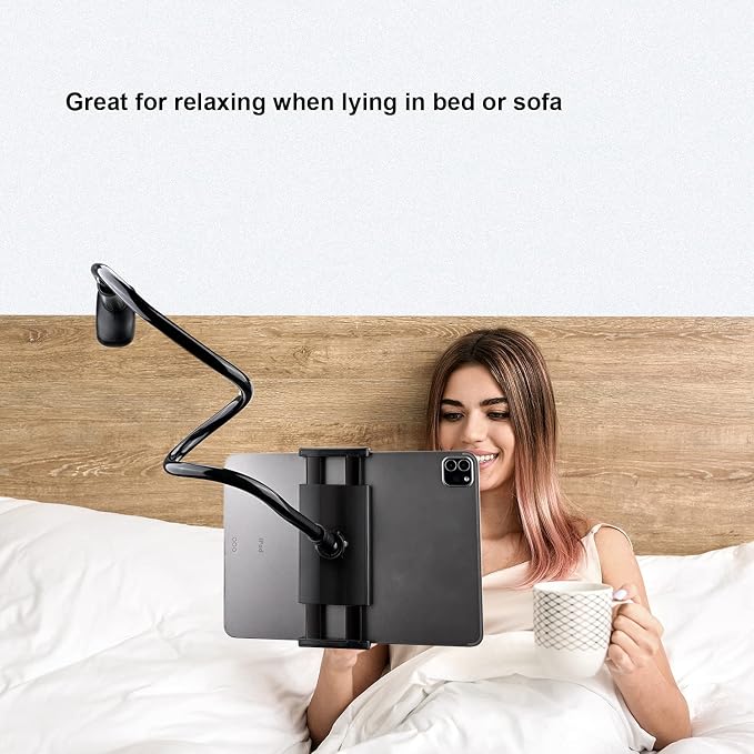 Gooseneck Tablet Holder Stand, Kindle Holder for Bed 33in Flexible Long Arm Clamp Clip Mount for iPad, iPhone, Switch, Galaxy Tabs, Kindle Fire, Phone 4.7''-11'' Tablet Devices