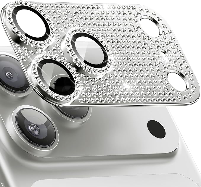 WSKEN for iPhone 17 Pro Max Camera Lens Protector Diamond Bling - [Not Easy to Fall][Strong Adsorption] Glitter Metal Aluminum Alloy Rear Camera Screen Cover Accessories, Silver