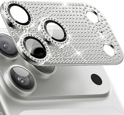 WSKEN for iPhone 17 Pro Max Camera Lens Protector Diamond Bling - [Not Easy to Fall][Strong Adsorption] Glitter Metal Aluminum Alloy Rear Camera Screen Cover Accessories, Silver
