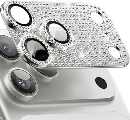 WSKEN for iPhone 17 Pro Camera Lens Protector Diamond Bling - [Not Easy to Fall][Strong Adsorption] Glitter Metal Aluminum Alloy Rear Camera Screen Cover Accessories, Silver