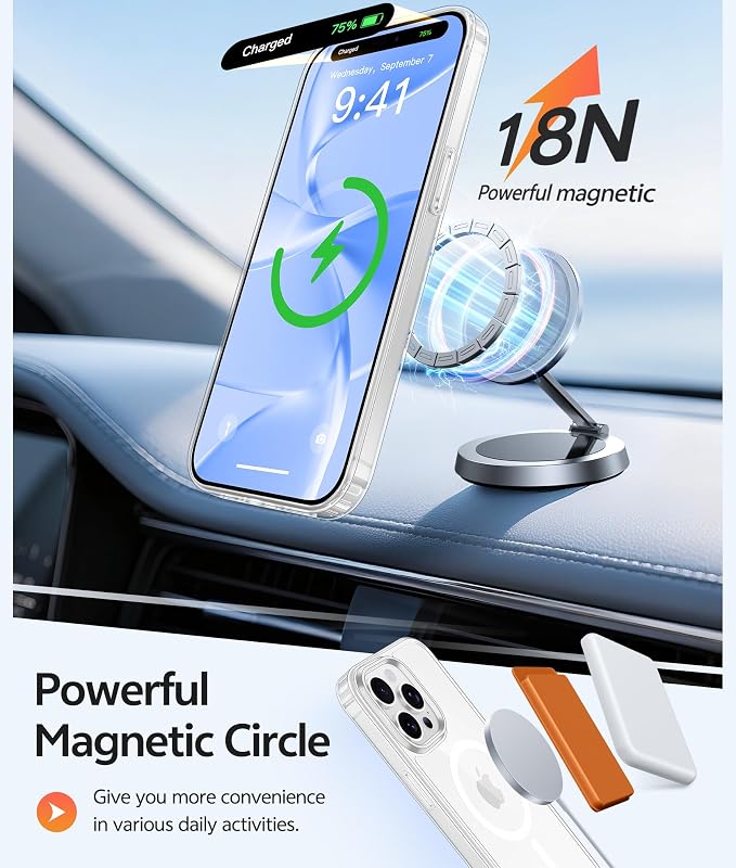 FNTCASE for iPhone 15 Pro Max Case, Fit for Magsafe, Glass Screen Protector | Anti Yellowing, Magnetic Phone Cases, 14FT Military Grade Drop Protection, Slim Shockproof Protective Cover, Clear