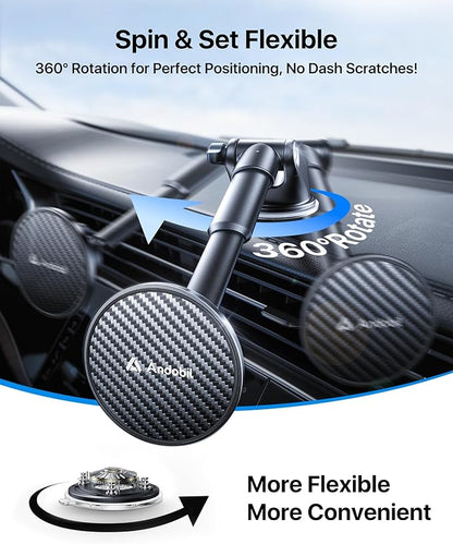 【True Military-Grade】andobil 3 in1 Magnetic Phone Holder for Car Dashboard Windshield Vent 【Upgrade Suction & Strongest Magnet】Retractable for MagSafe Car Mount for iPhone 17 16 15 14 Pro Max Sumsung