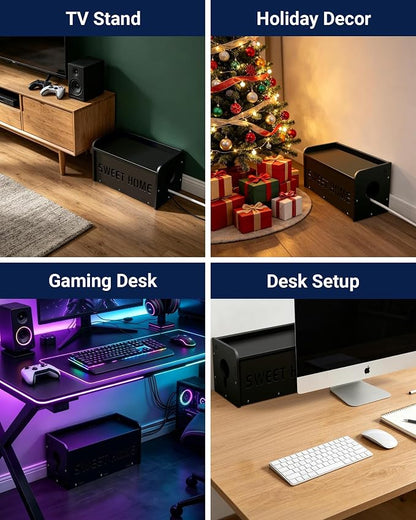 Large Cable Management Organizer Box, Imitation Wood Plastic Cord Organizer Management Boxs, Cord Hider Box for Power Strip Router & USB Hub & TV Wires, Suitable for Both Home and Office (Black)