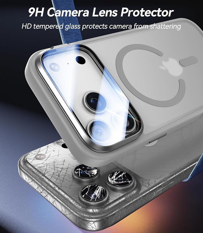 [Upgraded Full Camera Protection] for iPhone 17 Pro Max Case with Camera Cover Stand [Fit for MagSafe][10FT Mil-Grade Protection] Translucent Magnetic iPhone 17 Pro Max Phone Case, Grey