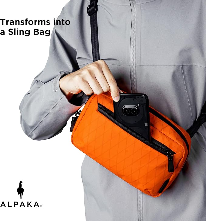 ALPAKA Elements Tech Case Tech Pouch 2.1L Cable Bag Hot Orange X-Pac RVX21 | Weatherproof Fabric, YKK Aquaguard Zipper, Detachable Shoulder Strap, Ideal for Electronics & Accessories, Daily Work Travel