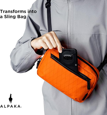 ALPAKA Elements Tech Case Tech Pouch 2.1L Cable Bag Hot Orange X-Pac RVX21 | Weatherproof Fabric, YKK Aquaguard Zipper, Detachable Shoulder Strap, Ideal for Electronics & Accessories, Daily Work Travel