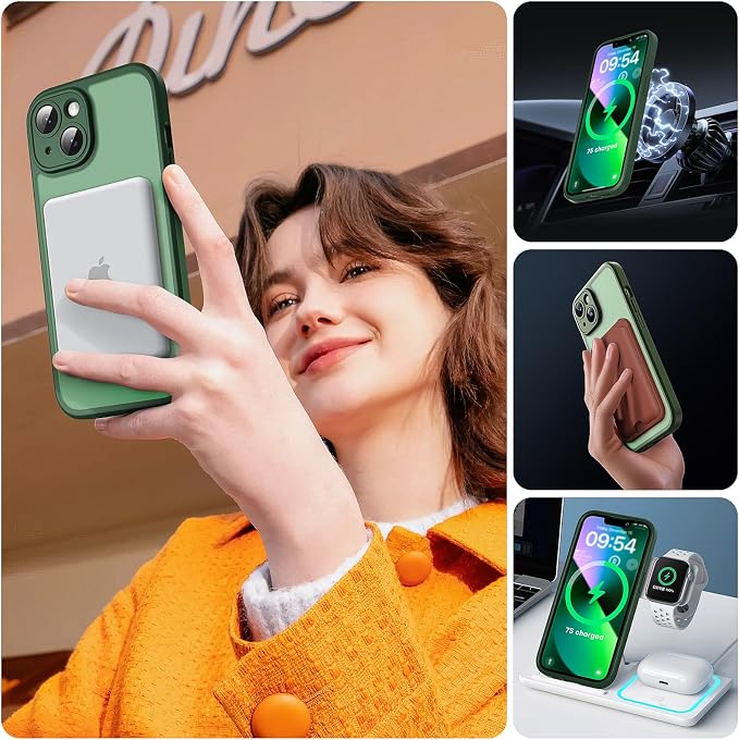 TOCOL for Phone 13 Case, Compatible with Magsafe Charger, Full Camera Protection, Drop Protection, Translucent Matte Phone Case for iPhone 13 6.1 inch (Alpine Green)