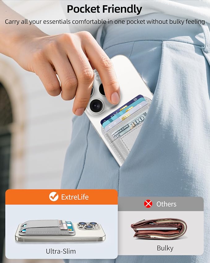 Upgraded for Magsafe Wallet, Strongest Magnetic Wallet, for iPhone Magsafe Walle t with 2 Card Slots, Magnetic Card Holder for iPhone 17/16/15/14/13/12 Series, Vegan Leather, Fit 7 Cards, Light Gray