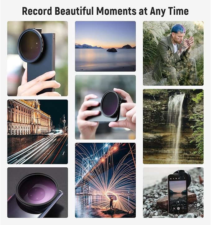 NEEWER 67mm Clip On Variable ND Filter Kit with Cold Shoe Phone Clip, Adjustable ND2-32 Filter Compatible with iPhone 17 16 15 Pro Max Plus Android Samsung Galaxy S24 S25 Ultra