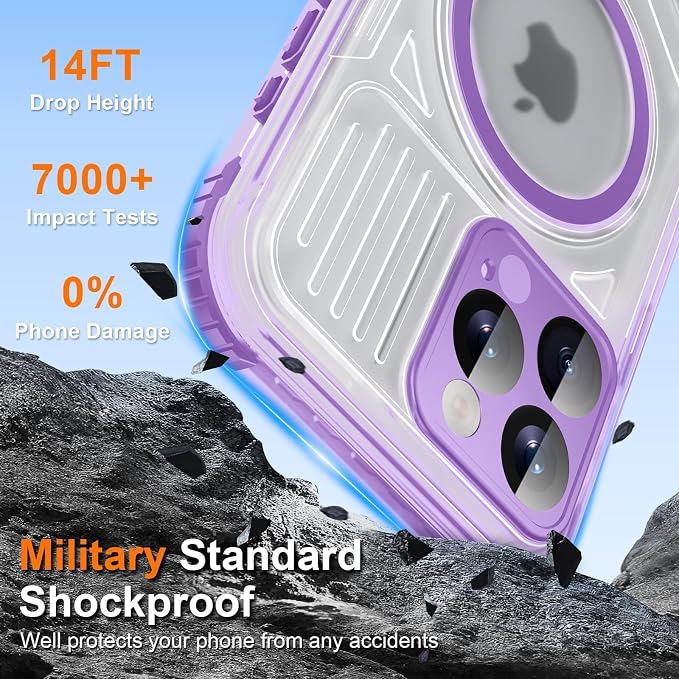 WIFORT for iPhone 15 Pro Waterproof Case, [IP68 Underwater Dustproof][Built-in Screen][15FT Military Shockproof], 360 Full Body Sealed Protection Cover Magnetic Frosted Phone Case, 6.1" Purple