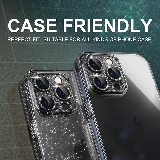 Choiche for iPhone 14 Pro/iPhone 14 Pro Max Camera Lens Protector, Bling Camera Cover with 9H Tempered Glass Lens Screen Protector Metal Ring Decoration Accessories (Glitter-Black)