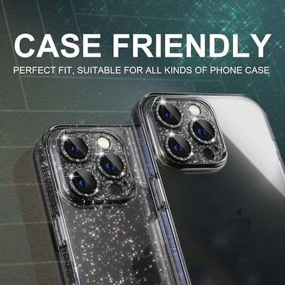 Choiche for iPhone 14 Pro/iPhone 14 Pro Max Camera Lens Protector, Bling Camera Cover with 9H Tempered Glass Lens Screen Protector Metal Ring Decoration Accessories (Glitter-Black)