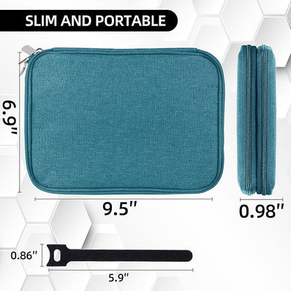 Electronics Organizer,Travel Cable Organizer Bag,Water Resistant Double Layers Pouch for Cable,Cord,iPhone,iPad Mini,Gift for Men Electronic Accessories Storage Case with 5 Cable Ties,Green