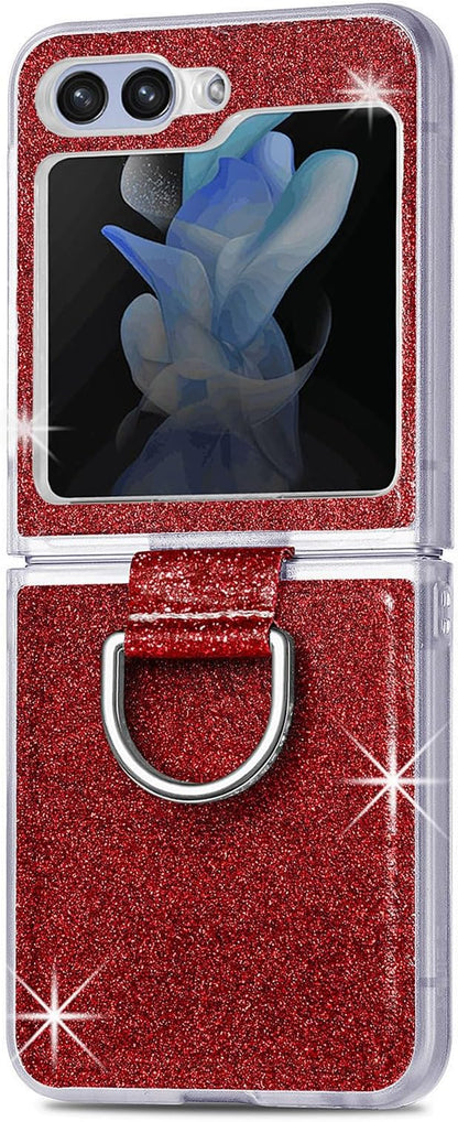 Bling Glitter Case for Samsung Galaxy Z Flip 6 with Ring Holder,Women Girls Cute Phone Case Non Slip Ultra Slim TPU Bumper Shockproof Protective Case for Galaxy Z Flip 6 5G 2024,Red