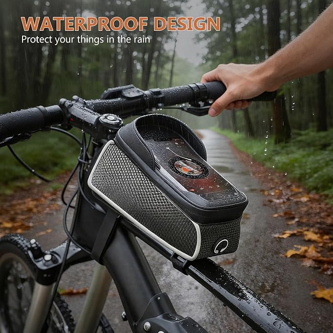 Waterproof Bike/eBike/Frame Bag,Bike Front Bag for Handlebar,Electric Bike Phone Bag,Bicycle Pouch with Rain Cover,Bike Accessories Storage Bag For Compatible Phone Under 7”