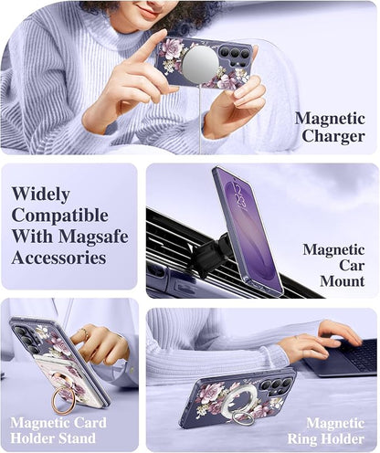 GVIEWIN for Samsung Galaxy S26 Ultra Case Compatible with MagSafe, Clear Floral Shockproof Protective Women Phone Case, Non-Yellowing, Screen &Camera Lens Protector for S26 Ultra 6.9", Cherry Blossoms