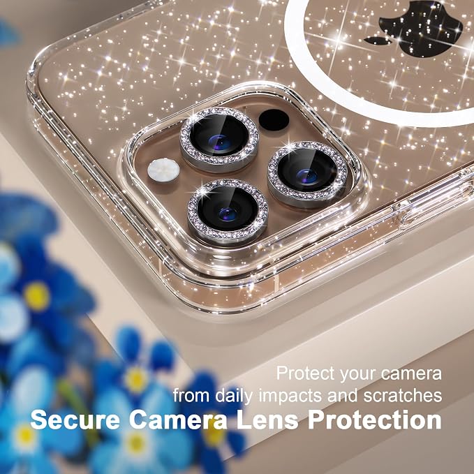 Choiche for iPhone 16 Pro Max Case Magnetic, Women Clear Glitter Bling Sparkly Case, [3xDiamond Camera Lens Protectors] [2xTempered Glass Screen Protectors] [Compatible MagSafe] 6.9"(Glitter Clear)