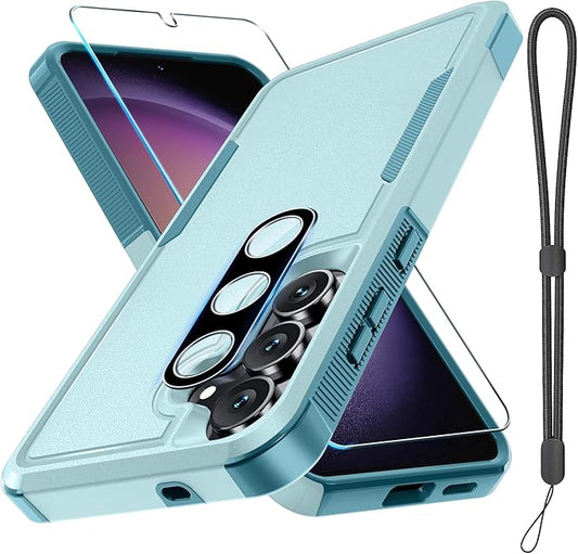 for Samsung Galaxy S25 FE Case with Screen Protector+Camera Lens Cover,Military Grade Heavy Duty Shockproof Phone Cover with Wrist Lanyard Strap for Samsung S25fe,Mint Green