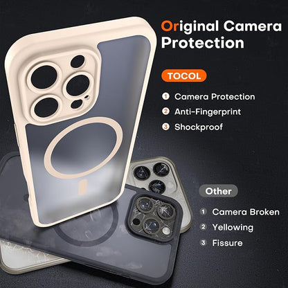 TOCOL for Phone 16 Pro Case, Compatible with Magsafe Charger, Full Camera Protection, Drop Protection, Translucent Matte Phone Case for iPhone 16 Pro 6.3 inch (Desert)