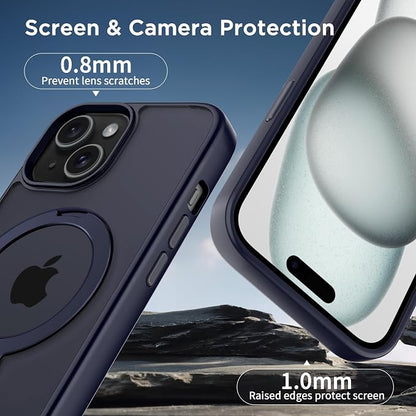 CACOE Magnetic Case for iPhone 13/14 6.1 inch with 360 Rotatable Ring Stand, Compatible with MagSafe Car Phone Mount, Cases Cover Phone Holder for Desk Meeting/Videos Dark Blue