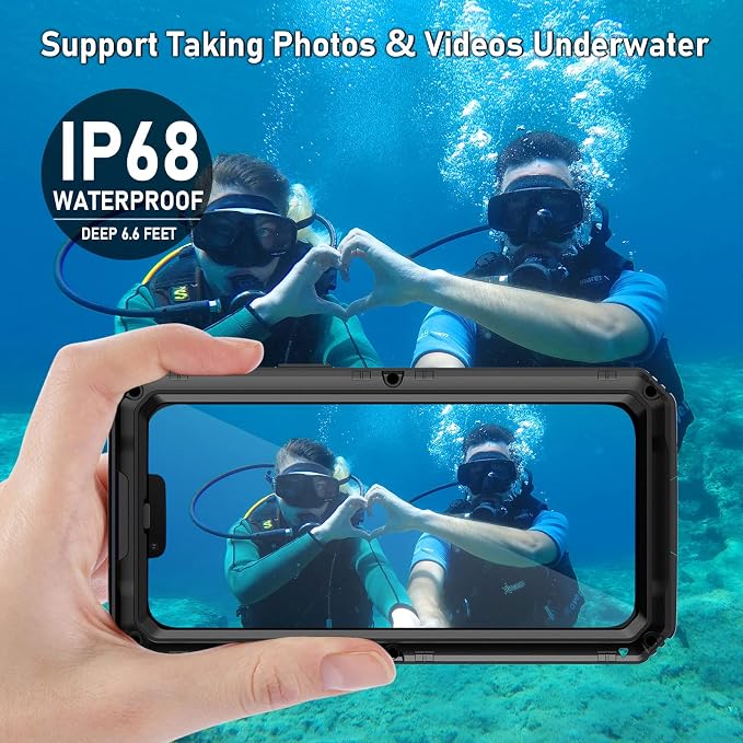 Beasyjoy Waterproof Case for iPhone 13 Pro, Metal Case with Built-in Screen Protector, Defender Full Body Protective Military Grade Heavy Duty Rugged Shockproof Phone Case 6.1 Inch, Black