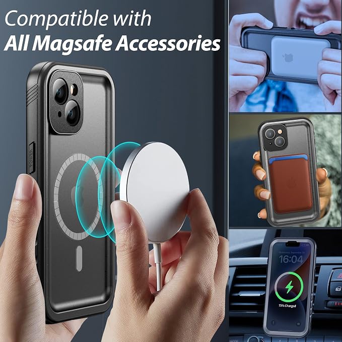 SPORTLINK for iPhone 14 Case Waterproof - Buit in Screen Protector [Compatible with MagSafe][IP68 Underwater][6.6FT Military Dropproof][Dustproof] Full Body Shockproof Phone Case 6.1" Black