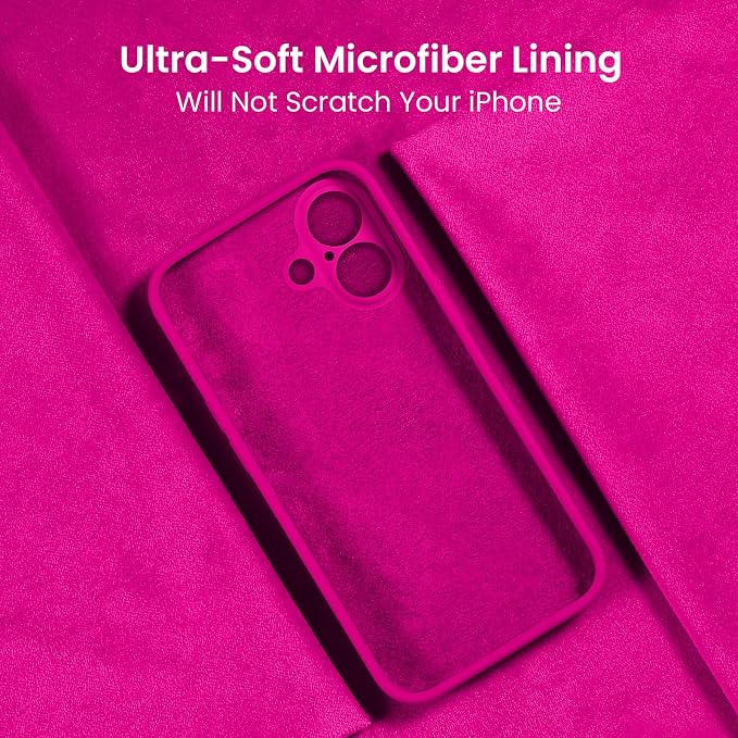 FireNova Designed for iPhone 16 Case, Silicone Upgraded [Camera Protection] Phone Case, Soft Anti-Scratch Microfiber Lining Inside, 6.1 inch, Hot Pink
