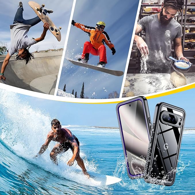 SPIDERCASE for Google Pixel 10 Pro XL Case Waterproof, [12FT Military-Grade Drop Protection] [IP68 Water Resistance] [Privacy Screen Protector] Full Body Protection Phone Case-Purple