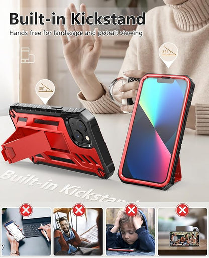 for iPhone 13/14/15 Phone Case: for iPhone 16e Protective Cover with Belt Clip Holster | Durable Dual-Layer Design with Built-in Kickstand | Heavy Duty Military Grade Hard Protection Shock Proof