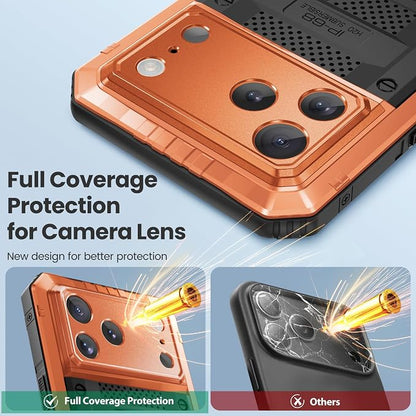 Mitywah Waterproof Case for iPhone 17 Pro Max, Rugged Metal Case with Built-in Screen Protector, Heavy Duty Full Body Shockproof Protective Cover 6.9 inch, Orange