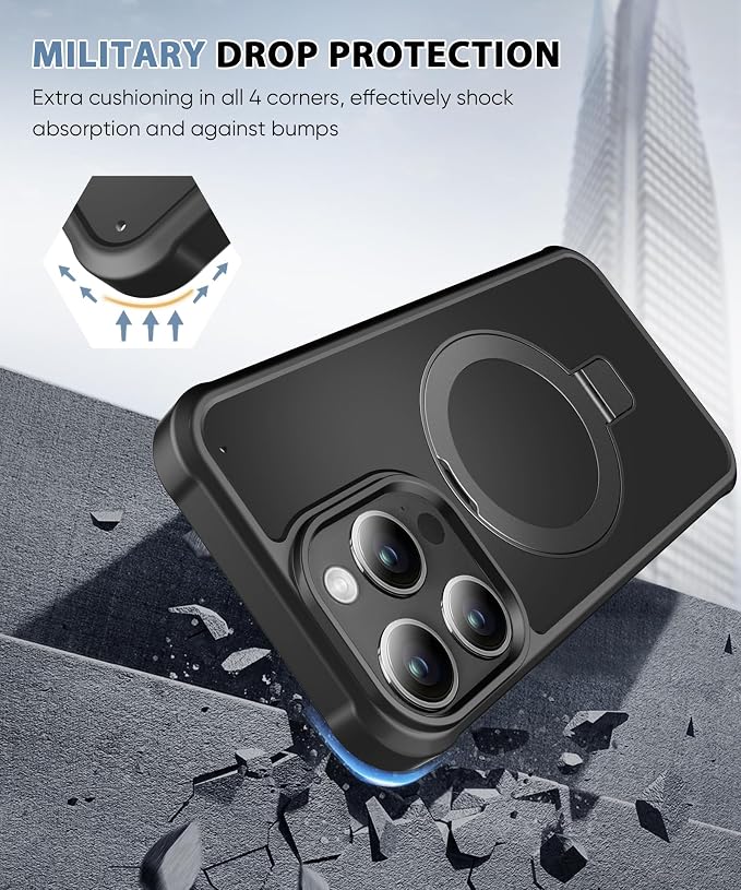 for iPhone 14 Pro Max Case, Built-in Magnetic & Seamless Stand, [Compatible with Magsafe] Protective Shockproof Phone Case, Scratch-Resistant Matte Back Slim Cover for 6.7 Inch - Black