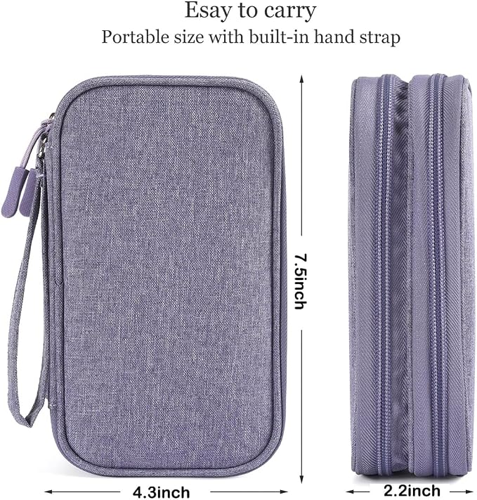 CAAORDKSO Cord Organizer Bag, Travel Cable Organizer Case Waterproof Accessories Pouch with Handle, Travel Electronic Carrying Bag for Cable, Cord, Charger, Phone, Power Bank, Earphone(Purple, Medium)